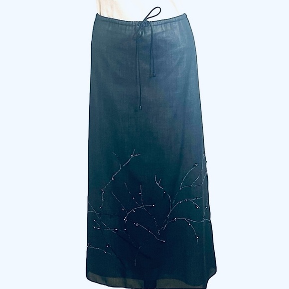 Vintage Dana Buchman Black Beaded Embroidered A-line Maxi Skirt - Picture 4 of 11